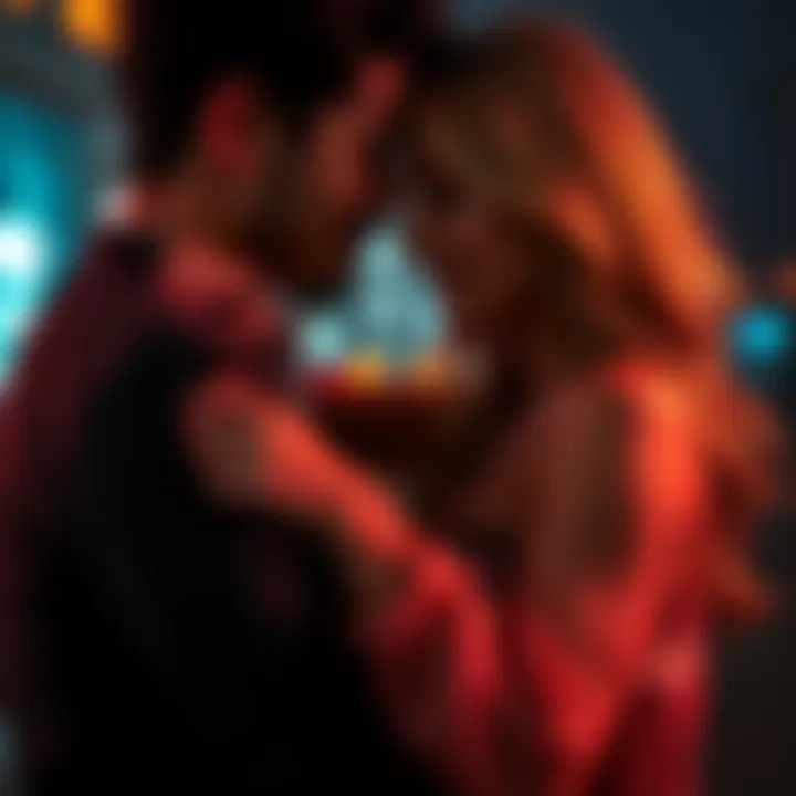 A couple embraces during a close, intimate moment, showing genuine emotion and connection.