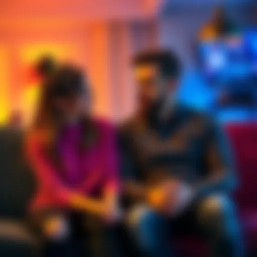 A woman and a man sitting together, talking about their future and what they want in a long-term relationship.