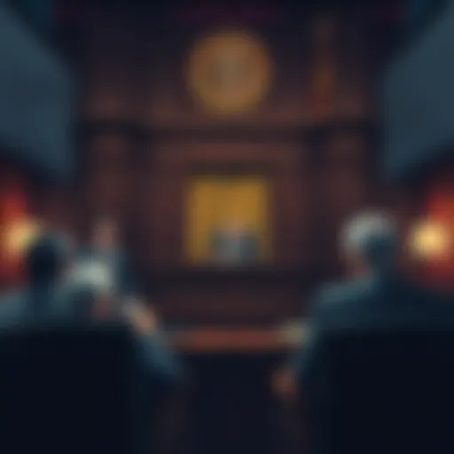 A judge presides over a courtroom with lawyers and a scam victim testifying.