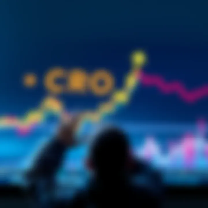 A person excitedly watching a graph showing rising cryptocurrency prices, symbolizing optimism for CRO's future.
