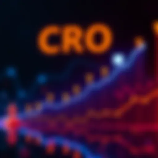 Graph showing CRO price trend towards $1 with upward arrows and market analysis symbols