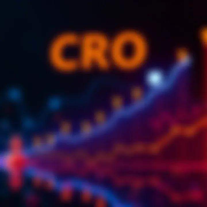 Graph showing CRO price trend towards $1 with upward arrows and market analysis symbols
