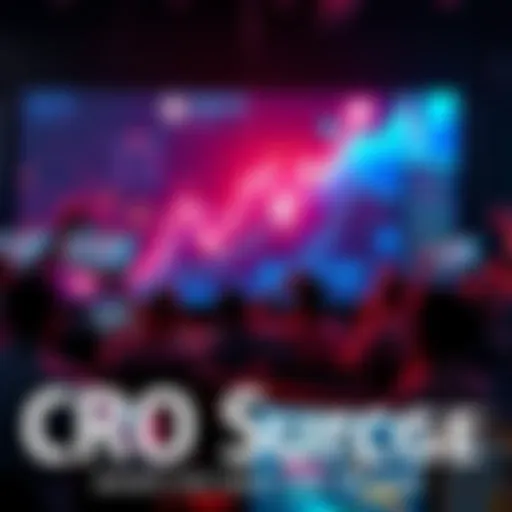 Graph showing a sharp increase in CRO prices with excited people watching it on screens
