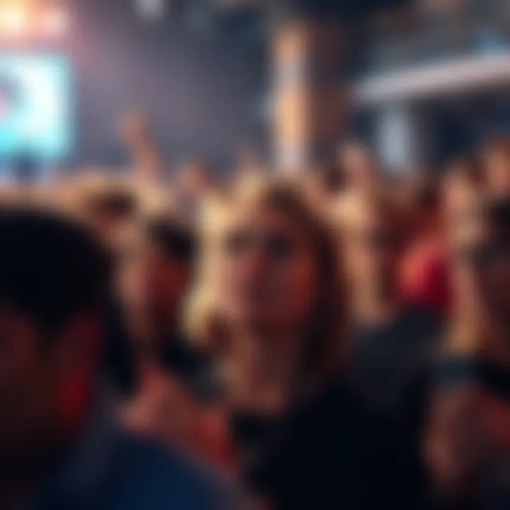 A group of people looking frustrated and discussing their dissatisfaction at an event