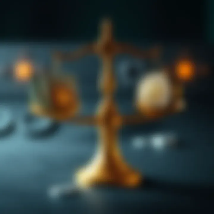 A graphic showing a balance scale weighing cash on one side and cryptocurrency coins on the other, representing the debate on their roles in crime.