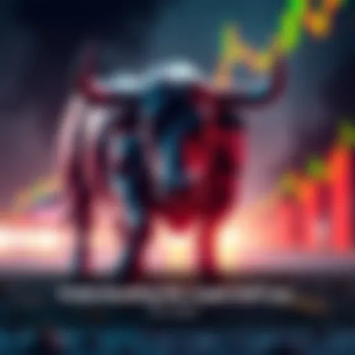 Visual representation of a bull symbolizing a rising market in cryptocurrency, with charts showing price increase and coins like HBAR and XRP around it.