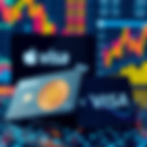 A selection of crypto debit cards featuring USDC and USDT logos, set against a digital financial backdrop with Apple Pay and Visa logos.