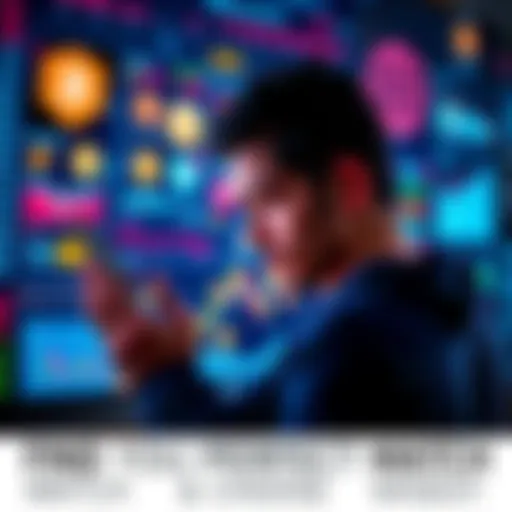 A person examining various cryptocurrency symbols and charts on a digital screen, showcasing the diversity of the crypto market.