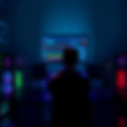 A person sitting in front of multiple gaming PCs with a monitor showing cryptocurrency mining software, looking thoughtful about their past crypto farming efforts.