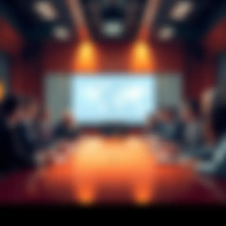 A group of people in business attire discussing regulations and DAOs at a conference table.