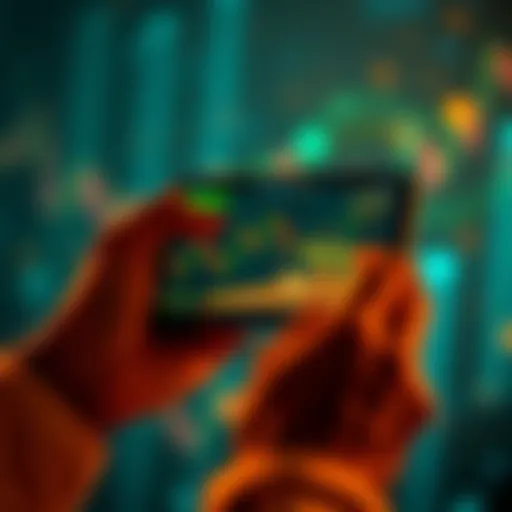 A beginner holding a smartphone displaying cryptocurrency charts and coins, symbolizing entry into crypto investment with $100.