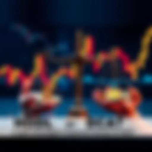 A person weighing options between HODLing and dollar-cost averaging in cryptocurrency investments with a graph showing market fluctuations in the background.