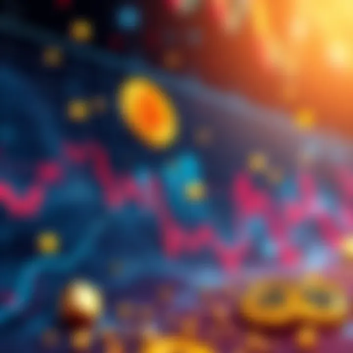 Crypto Market Downturn A downward trend graph showing Bitcoin and altcoin prices dropping significantly, with symbols of panic among investors, indicating a market crisis