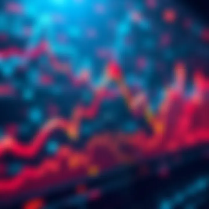 Crypto Market Fluctuations A graph showing fluctuating cryptocurrency values with arrows indicating ups and downs, symbolizing market volatility and potential recovery.