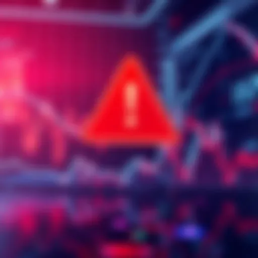 Graph showing a sharp decline in cryptocurrency values with a big red warning sign