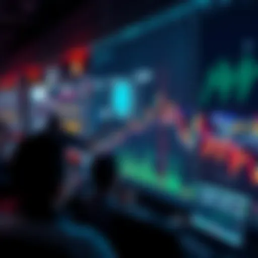 A graph showing a sharp decline in cryptocurrency values amidst a backdrop of worried traders.