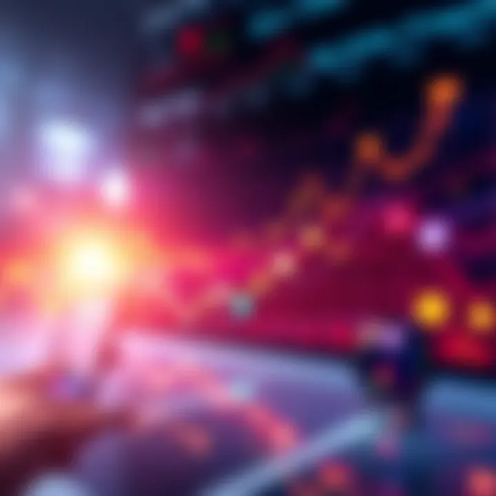 Graph showing rising cryptocurrency prices and trends with symbols of popular digital currencies