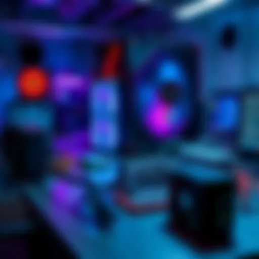 A workspace featuring a comparison of ASIC and GPU mining rigs with components laid out for evaluation.