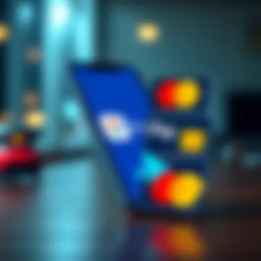 A visual showing a smartphone displaying Google Pay and Mastercard logos with a digital wallet graphic next to it, symbolizing the transfer of cryptocurrency from fiat accounts.