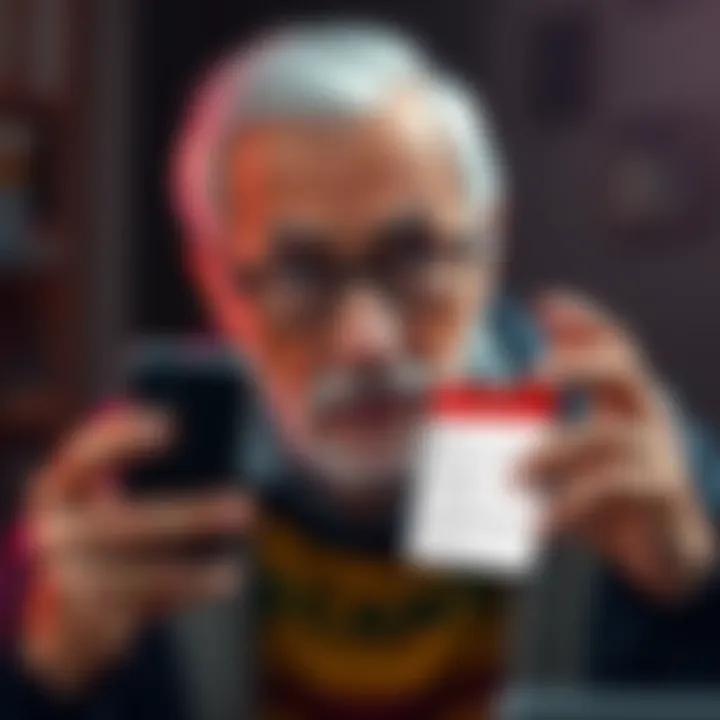 A senior person looking worried while holding a smartphone with a suspicious message about Exodus wallet