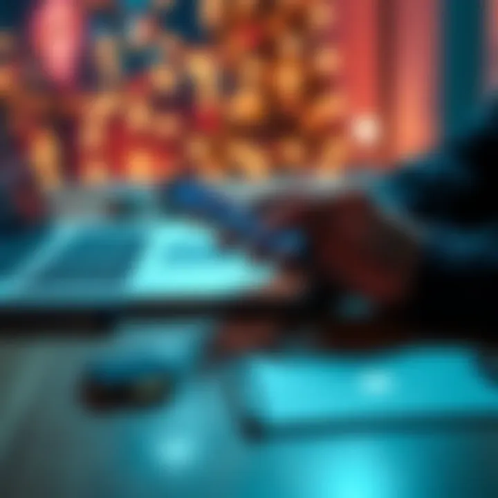 A person using a smartphone to manage and secure cryptocurrency assets, with a laptop and cold wallet visible on a table.