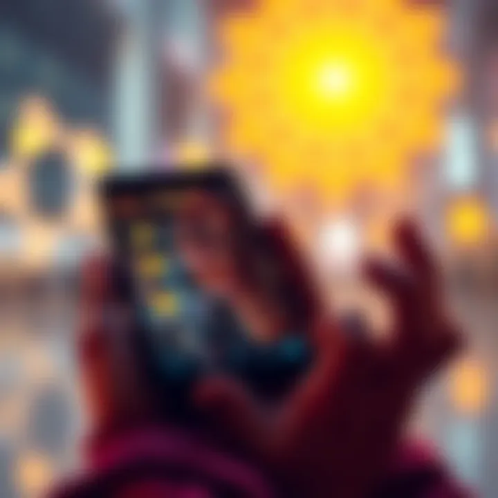 A person checking their smartphone while reviewing cryptocurrency swap options on a wallet app, emphasizing caution and security.