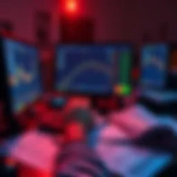 Visual of a person looking at crypto trades on a computer with tax documents scattered on the desk