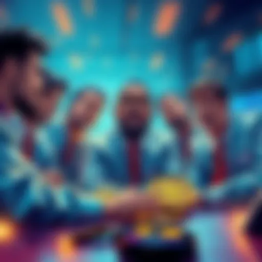 Group of distressed crypto traders discussing potential lawsuits after a big market drop