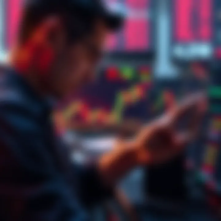 A trader looking at cryptocurrency charts with Robinhood app visible on a smartphone screen.