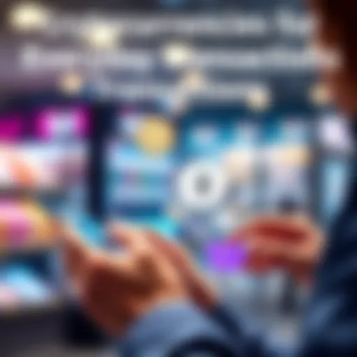 A person comparing different cryptocurrencies like USDC and ETH on a smartphone while shopping online, highlighting their features for daily use.