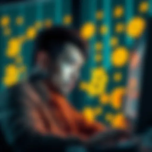 A person looking concerned while checking VAT payment requests on a computer screen, with Bitcoin symbols in the background.