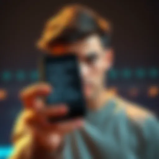 A person looking concerned while holding a phone with random words on the screen, symbolizing the risk of wallet seed access.