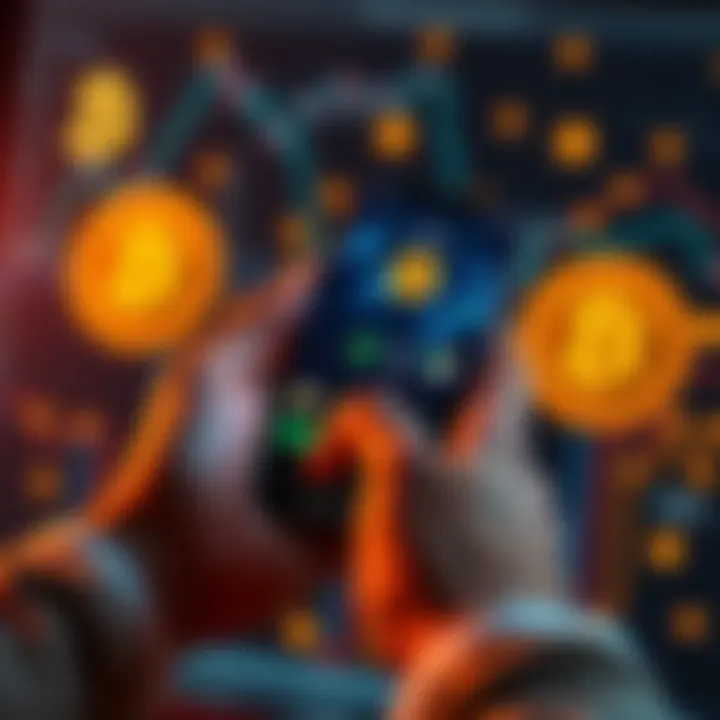 Crypto Wallet Security Tips A person holding a smartphone displaying a crypto wallet app, with digital coins in the background representing different cryptocurrencies.