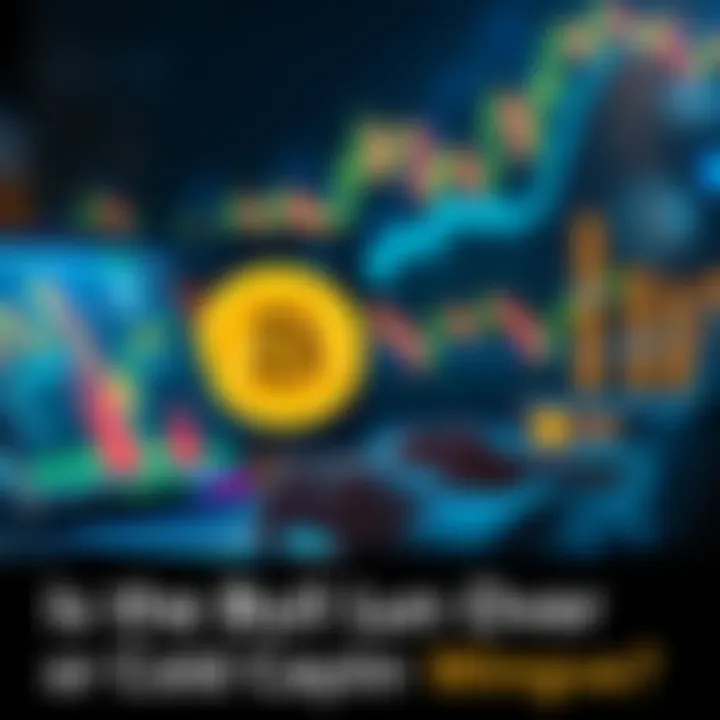 A person analyzing cryptocurrency charts and market data on a laptop with Bitcoin symbol in the background.