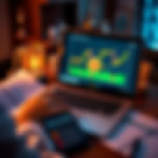 A person analyzing Bitcoin charts on a laptop with a calculator and financial papers, considering investment options for 1.81 BTC.