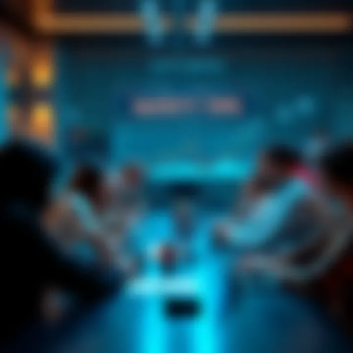 A group of people discussing cryptocurrency safety tips with charts and laptops on the table.
