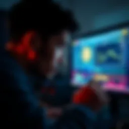 A worried person looks at a computer screen showing a cryptocurrency investment gone wrong, symbolizing the impact of scams.