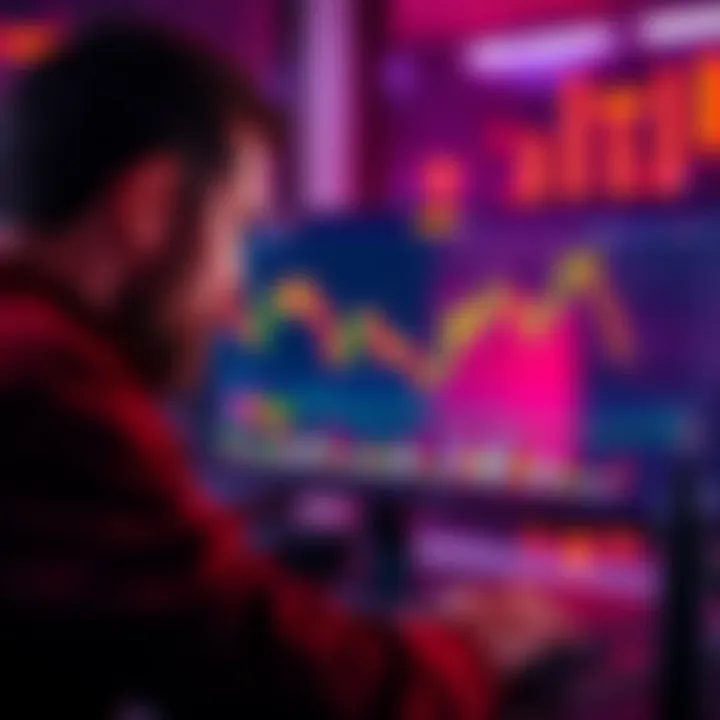 A trader looking at charts and graphs on a computer screen, focusing on the concept of cryptocurrency limits and fractions.
