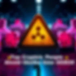 A caution sign symbolizing the risks of investing in XRP and TRX with visuals of the cryptocurrencies in the background.