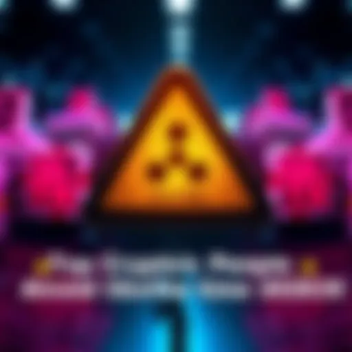 A caution sign symbolizing the risks of investing in XRP and TRX with visuals of the cryptocurrencies in the background.