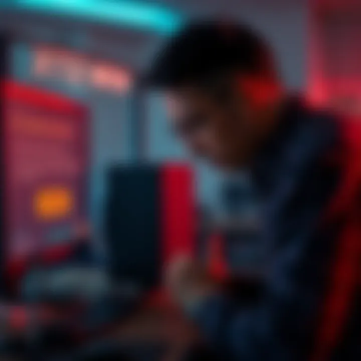 A frustrated customer looking at their computer screen, showing an error message related to unstaking XTZ with no unstake button visible and a notification about missing rewards.