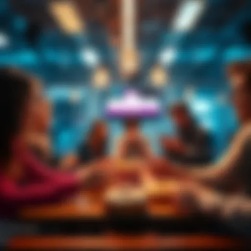 People engaged in a lively discussion with donuts on the table