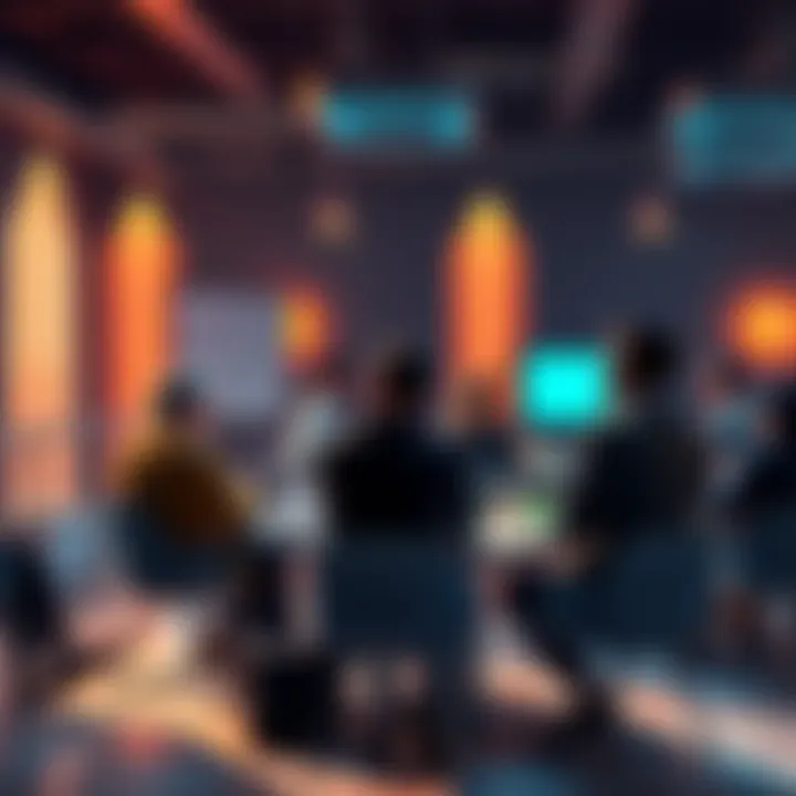 A group of people chatting and exchanging ideas in a forum setting