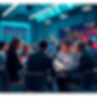 A group of people engaging in a lively discussion about market trends and trading strategies
