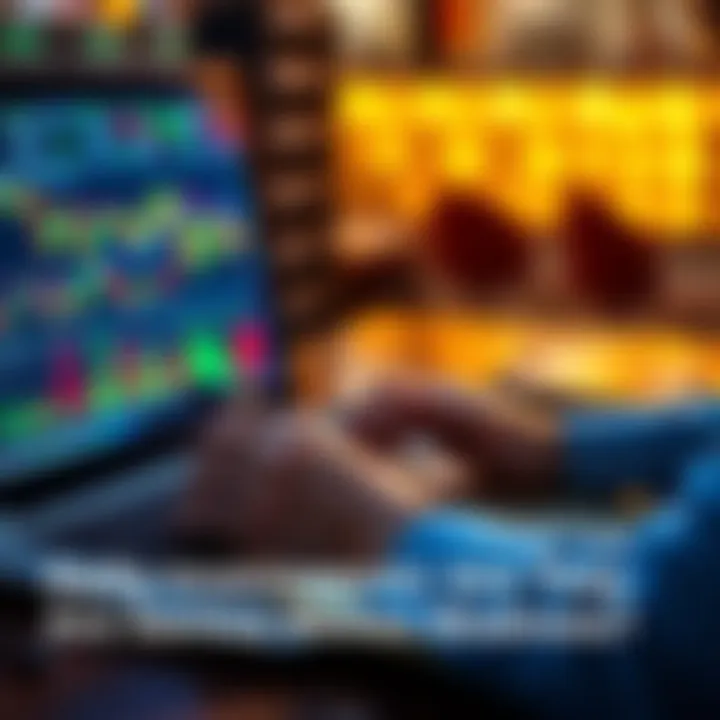 A person examining stock market charts and financial data on a laptop with a notepad, debating investment decisions.