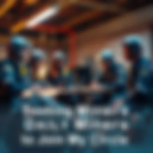 A diverse group of miners discussing plans for building a reliable network in a friendly setting