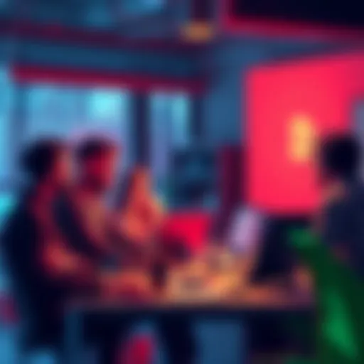 A group of developers discussing ideas for minting tokens on Solana at a workspace