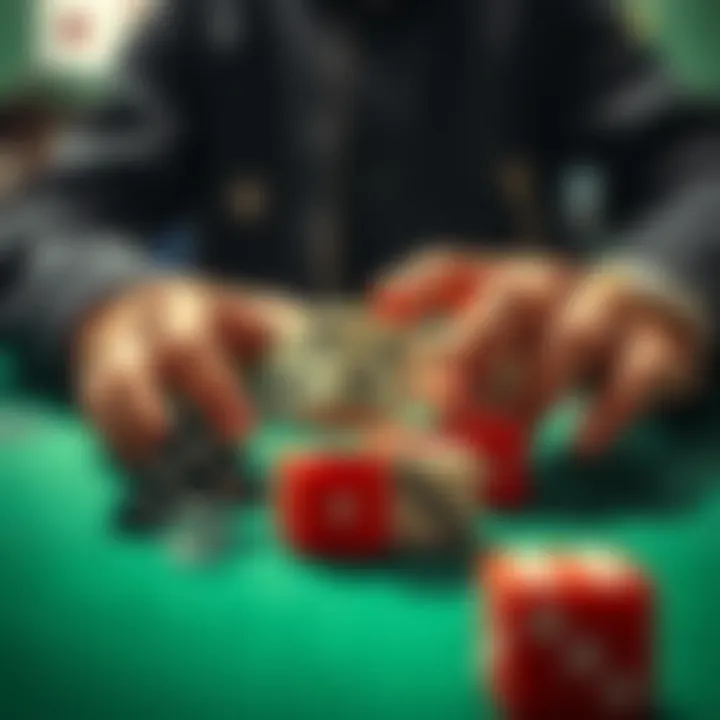 A close-up of hands rolling dice on a green felt table, symbolizing high-stakes gambling and risk-taking.
