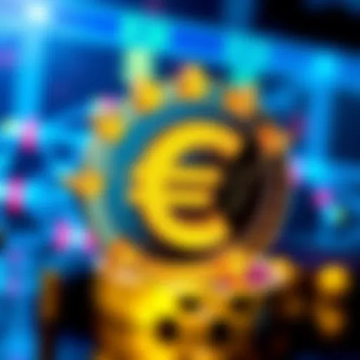 Visual representation of the digital Euro on the Ethereum network, showing a euro symbol and blockchain elements in a futuristic design.