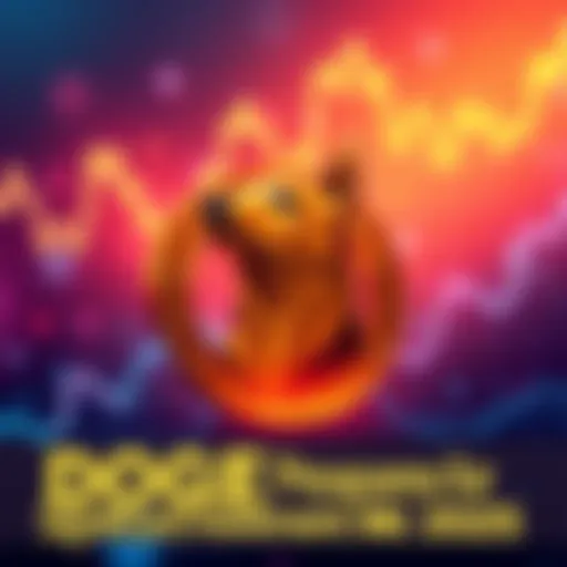 A graphic showing upward trends in cryptocurrency prices with a prominent DOGE symbol, indicating potential growth.